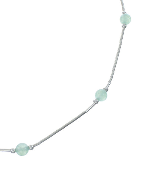 Green Jasper Sterling Silver Navajo Bead Necklace NX11664